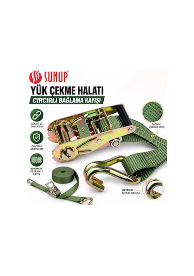 Sunup Sn-37788 15 Metre Yük Çekme Halatı Cırcırlı Bağlama Kayışı Spanzet 2000kg