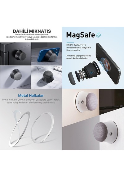 Mag-soundmate Magsafe Uyumlu Mini Taşınabilir Bluetooth Hoparlör Siyah