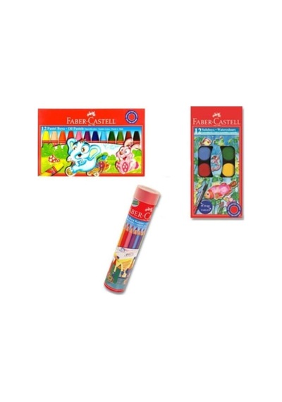 Faber-castell Pastel Boya + Sulu Boya Seti + Kuruboya 12'li Çok Renkli