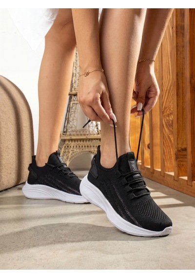 Siyah Beyaz Unisex Yürüyüş Hafif Triko Ayakkabı-015 SİYAH-BEYAZ