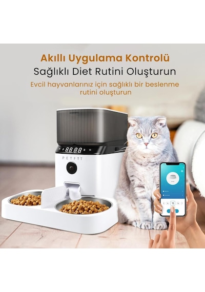 Petfit Autodine X Plus 5l Wi-fi Kameralı Çift Kase Akıllı Otomatik Kedi Köpek Mama Kabı Besleme Ünitesi Sesli Komut+çelik Kase+app Kontrol
