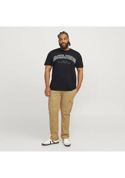 Jack & Jones Büyük Beden Sifir Yaka Kisa Kollu Tisört - Caleb - 12258871 Siyah