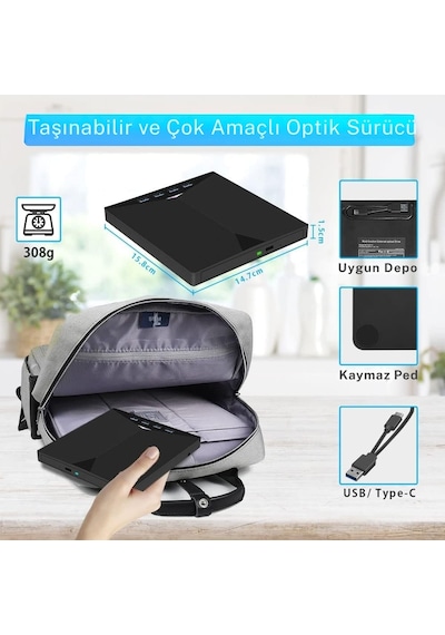 Techtic 7in1 Harici Dvd-rom Usb 3.0 Hub Çoğaltıcı Tf Sd Kart