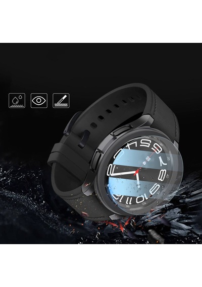 Samsung Uyumlu Galaxy Watch 6 Classic 47mm Sert Pc Kasa Ve Ekran Koruyucu Mbz Watch Gard 29 - Siyah