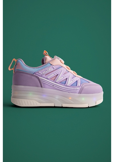 Muggo Sky Çocuk Işıklı Patenli Tekerlekli Sneaker Spor Ayakkabı Lila