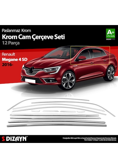 S-dizayn Renault Megane 4 Sd Krom Cam Çerçevesi 12 Prç. 2016-2020 A+ Kalite