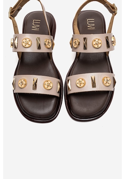 Luvishoes Lıbera Bej Hakiki Deri Tokalı Kadın Sandalet