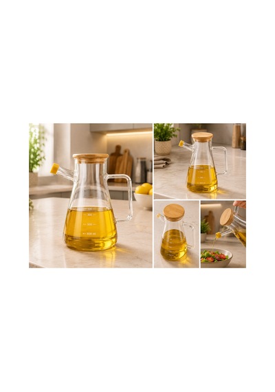 Bambu Kapaklı Borosilikat Cam Yağdanlık 900 Ml Masterchef Şeffaf