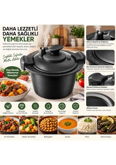 24 Cm 6,5 L Vakumlu Buharlı Düdüklü Tencere Premium Seramik Kaplama, Güvenli Kilitleme Sistemi, Isıya Dayanıklı Silikon Conta, Hızlı Ve Sağlıklı Pişirme Çok Renkli 24 Cm 6,5 L Vakumlu Buharlı Düdüklü Tencere Premium Seramik Kaplama, Güvenli Kilitleme Sistemi, Isıya Dayanıklı Silikon Conta, Hızlı Ve Sağlıklı Pişirme Çok Renkli