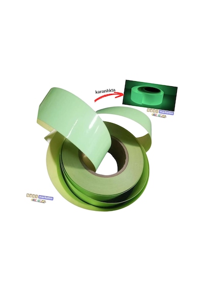 Fosforlu Fotolümen Şerit Bant 50mm X 10m Kendinden Yapışkanlı Lümen Folyo Acil Çıkış Yönlendirme V