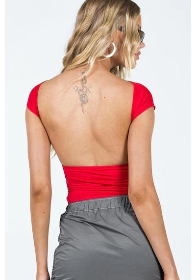 Kırmızı Sırt Dekolteli Crop Kadın Bluz Mg1851 Kırmızı