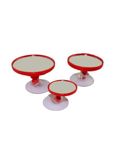Kırmızı Yuvarlak Araba Iç Dikiz Aynası Vantuzlu - 3'lü Set Çapları 5-7-9 Cm Tüm Araçlara Uygundur