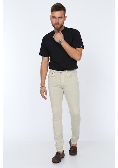 Digital Jeans Dar Kesim Erkek Likralı Açık Gri Kot Pantolon Krem Açık Gri