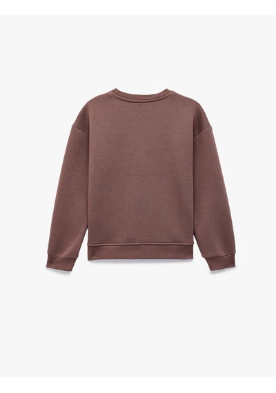 Koton Lisanslı Şardonlu Uzun Kollu Bisiklet Yaka Stitch Baskılı Oversize Sweatshirt Mor 7wkg10029ak