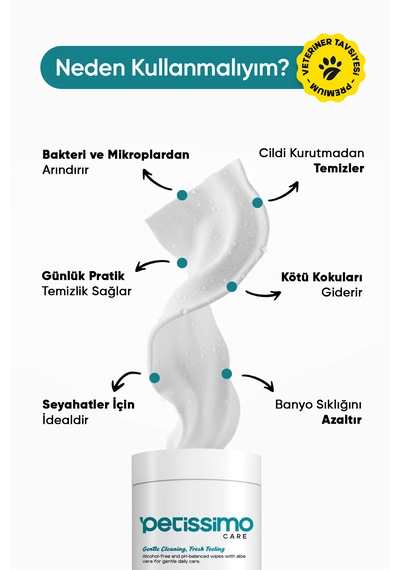 Petissimo Care Kedi Ve Köpekler İçin Islak Temizlik Havlusu - 100'lü