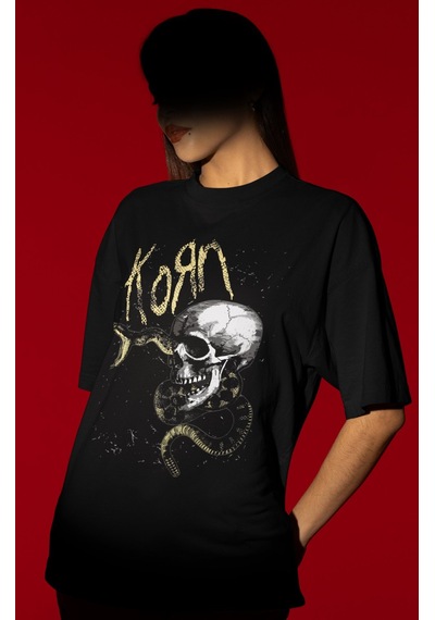 Tasarım Korn Rock Metal Müzik Grubu Baskılı Unisex Oversize Tişör Siyah