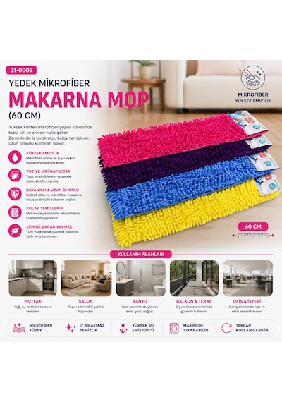 60cm.yedek Mikrofiber Renkli Makarna Mop