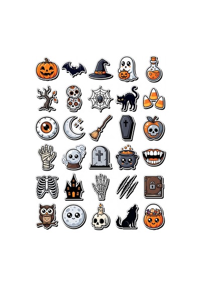 Cadılar Bayramı Gotik Eğlenceli Sticker Seti 150 Adet - 5'li Mega Paket No10 - Laptop Defter Ajanda Çok Renkli