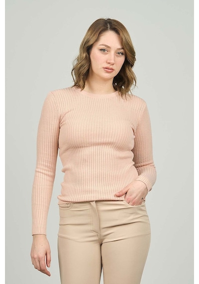 Fashion Friends Kadın Fitilli Bisiklet Yaka Kazak 23k0290k1 Pudra