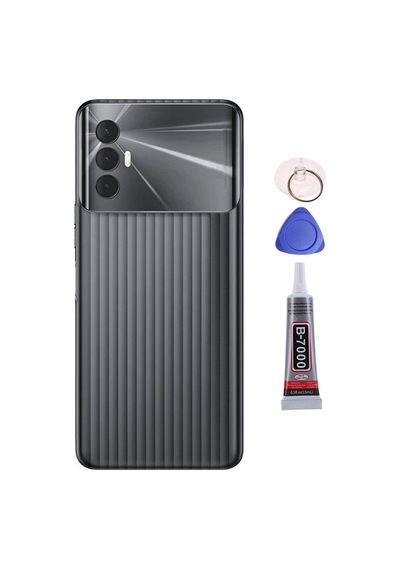 Tecno Spark 8 Pro Siyah Arka Kapak Batarya Kapağı Pil Kapağı Yapışkan Ve Sökme Aparatıyla Beraber Full Set Siyah