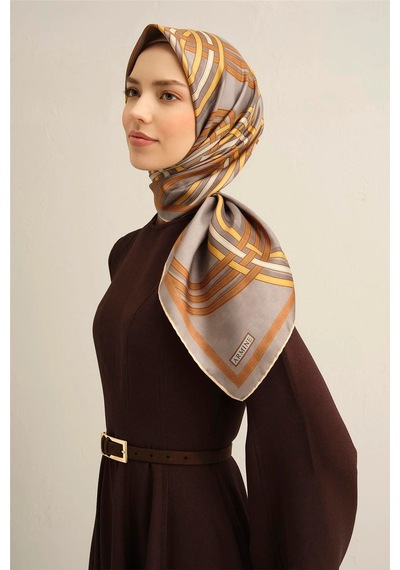 Armine 2025 İlkbahar - Yaz - Dj Saf İpek Eşarp Sura -9333 - 90 X 90 / Gri 32 Gri 32