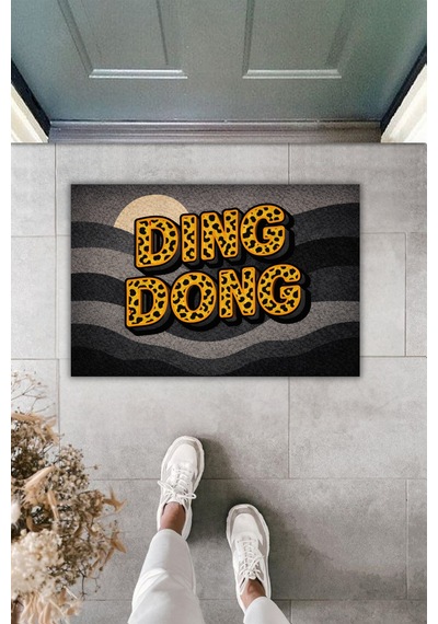 Rugmood Modern Dijital Baskı Paspas - Leopar Desenli Dıng Dong Taş & Kömür Tonları - Kapı Önü Paspası