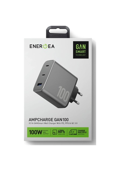 Ampcharge Gan100 2 Adet 100w Type-c Ve 30w Usb 3.0 Çıkışlı Hızlı Şarj Aleti - Koyu Gri