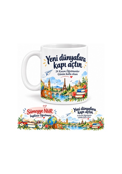 İsme Özel İngilizce Öğretmeni Öğretmenler Günü Kupa Bardak Beyaz