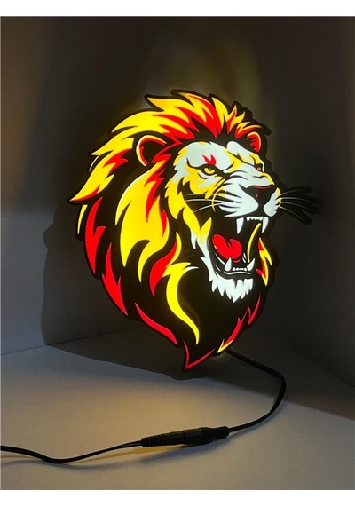 Kükreyen Aslan Led Light Box Modern Dekoratif Aydınlatma Sarı