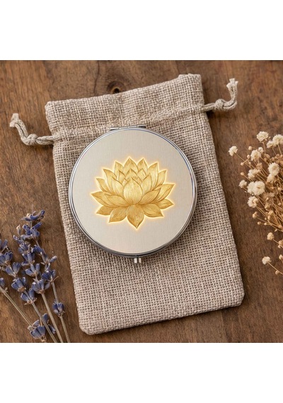 Makyaj Aynası Minimal Altın Lotus Çiçeği Cep Aynası El Aynası Kişiye Özel Hazırlanabilir Çift Taraflı Yuvarlak Çanta Aynası Çok Renkli