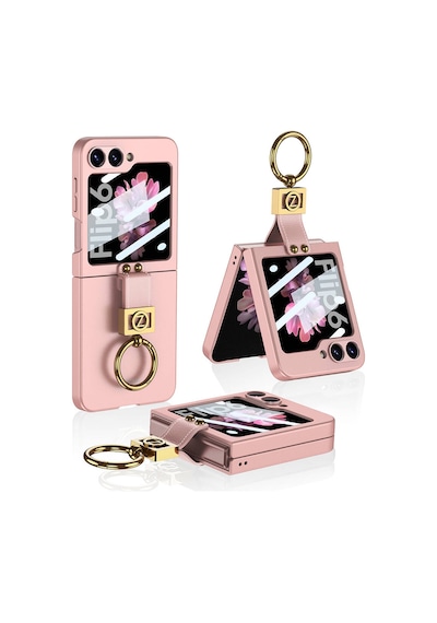 Zore Galaxy Uyumlu Z Flip 6 Kılıf Z Harfli Yüzüklü Kıpta Kapak-pembe Pembe