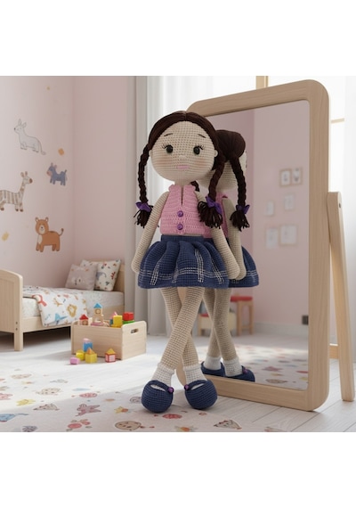 Büyük Amigurumi Bebek Oyun Ve Uyku Arkadaşı Bej - Pembe