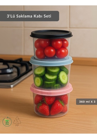 Jet's Home 3'lü Saklama Kabı Bpa Free Hava Almaz Sızdırmaz Beslenme Kabı 360 Ml Şeffaf