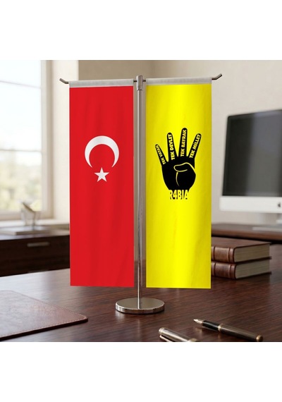 Rabia - Tek Vatan -devlet -bayrak -millet Ve Türk Bayrağı Kırlangıç T Tipi Masa Bayrak Takımı Diğer