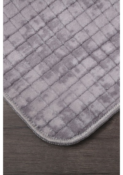 Kare Plus Gri Büyük Ebat 80x150 + 50x80 Cm 2'li Banyo Paspası Yıkanabilir Klozet Takımı Gri