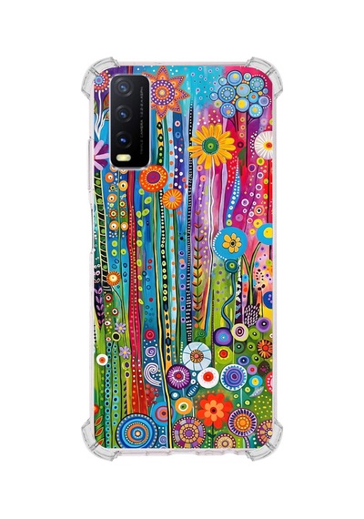Printify Vivo Y11s İle Uyumlu Düşlerin Dansı Serisi Folklorik Bahçe Tasarımlı Uv Baskılı Köşe Korumalı Antişok Kılıf Şeffaf