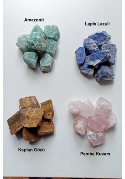 4 Parça Doğal Taş Kaplangözü Lapis Amazonit Pembe Kuvars 10-4