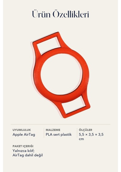 Apple AirTag Uyumlu Koruyucu Kılıf Anahtarlık PLA Sert Plastik Çerçeve Kırmızı