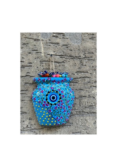 Polyester Çini Desenli Saksı Duvar Bahçe Balkon Dekorasyon Süsü Mavi