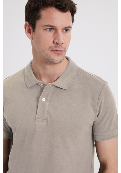 Tudors Slim Fit Dar Kesim %100 Pamuk Erkek Polo Yaka Gri Tişört-46190 Gri