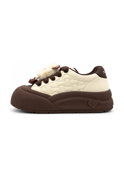 Look Life Pelüş Figürlü Kalın Tabanlı Sneaker Spor Ayakkabı Bej