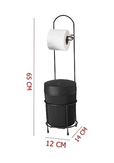 Kovalı Tuvalet Kağıtlığı, Çöp Kovalı Tuvalet Kağıdı Askısı, Banyo Çöp Kovası, Tuvalet Kağıdı Asma Aparatı Siyah