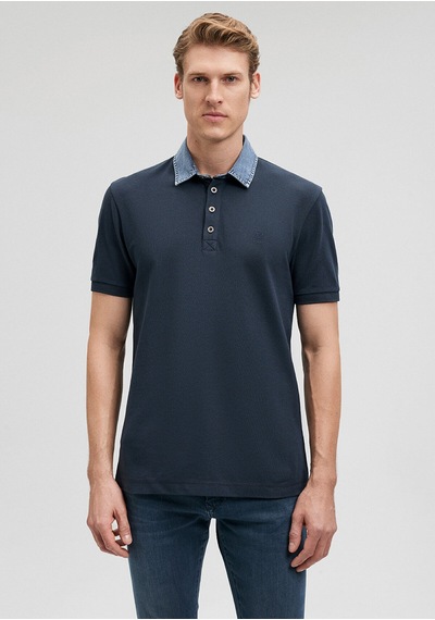 Mavi Yaka Detaylı Lacivert Polo Tişört Fitted / Vücuda Oturan Kesim 062685-28417 No Color