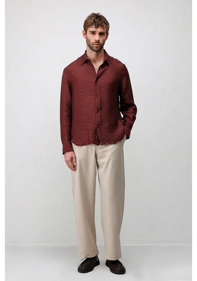 Antioch Crinkled Relax Fit Erkek Gömlek Bordo