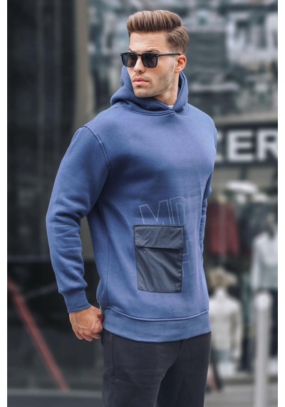 Madmext Lacivert Baskılı Kapüşonlu Sweatshirt 6148-lacivert Lacivert