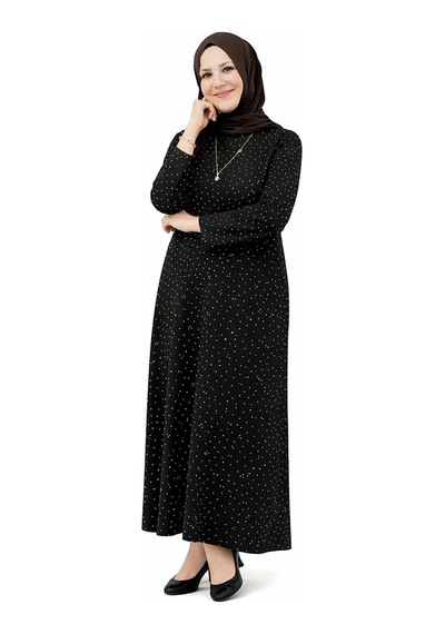 Hira Life Fashion Kadın Bisiklet Yaka Ful Kristal İki İplik Batal Tesettür Elbise Siyah Siyah Hira Life Fashion Kadın Bisiklet Yaka Ful Kristal İki İplik Batal Tesettür Elbise Siyah Siyah