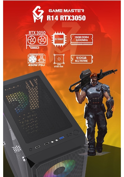 Game Master R14-3050 i5-11400F 16 GB 512 GB M.2 SSD 6 GB RTX3050 Free Dos Masaüstü Oyuncu Bilgisayarı Game Master R14-3050 i5-11400F 16 GB 512 GB M.2 SSD 6 GB RTX3050 Free Dos Masaüstü Oyuncu Bilgisayarı