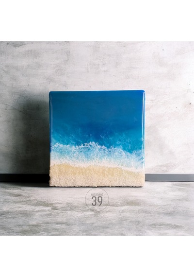 Maldivler İlhamlı Epoksi Okyanus Tablosu, El Yapımı Reçine Deniz Sanatı, Modern Duvar Dekoru, 25x25 Cm & 30x30 Cm 1 Adet