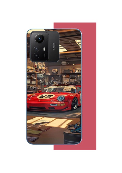 Redmi Note 12s Uyumlu Kırmızı Porsche Baskılı Silikon Kılıf Renkli