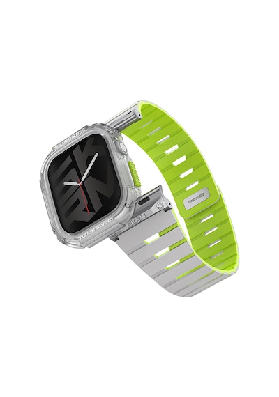 Watch 10 Serisi 42mm Skinarma Nightglow Atom Tpu Kasa Koruyucu Ve Gemini Silikon Kordon Gri-yeşil